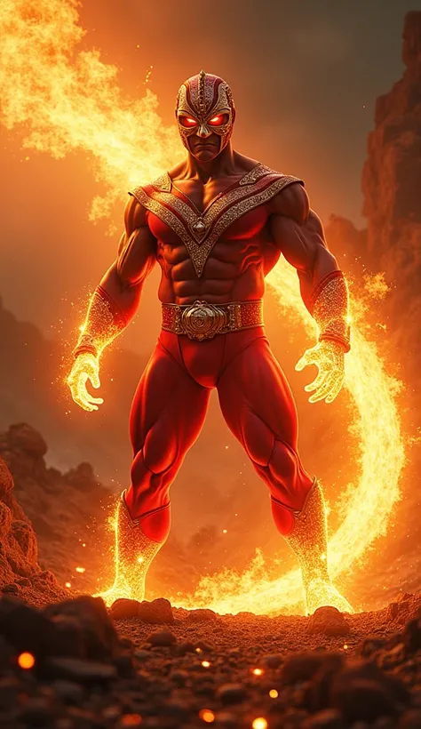 • Mexican luchador style superhero with glittering mask. He carries a magma chicote, a whip of volcanic fire capable of cutting steel.


