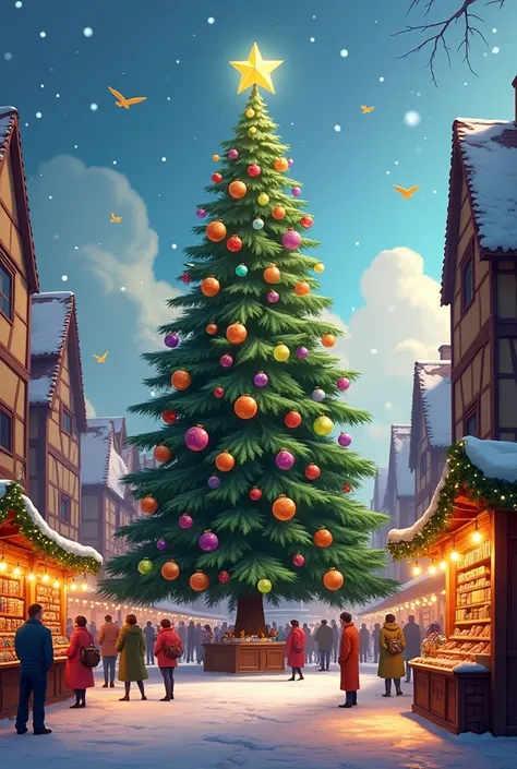 A Christmas tree at a Christmas market