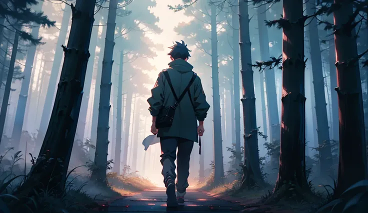 Foggy Night Walking Backward Girl Boy Anime 8K HD High Resolution Forest 