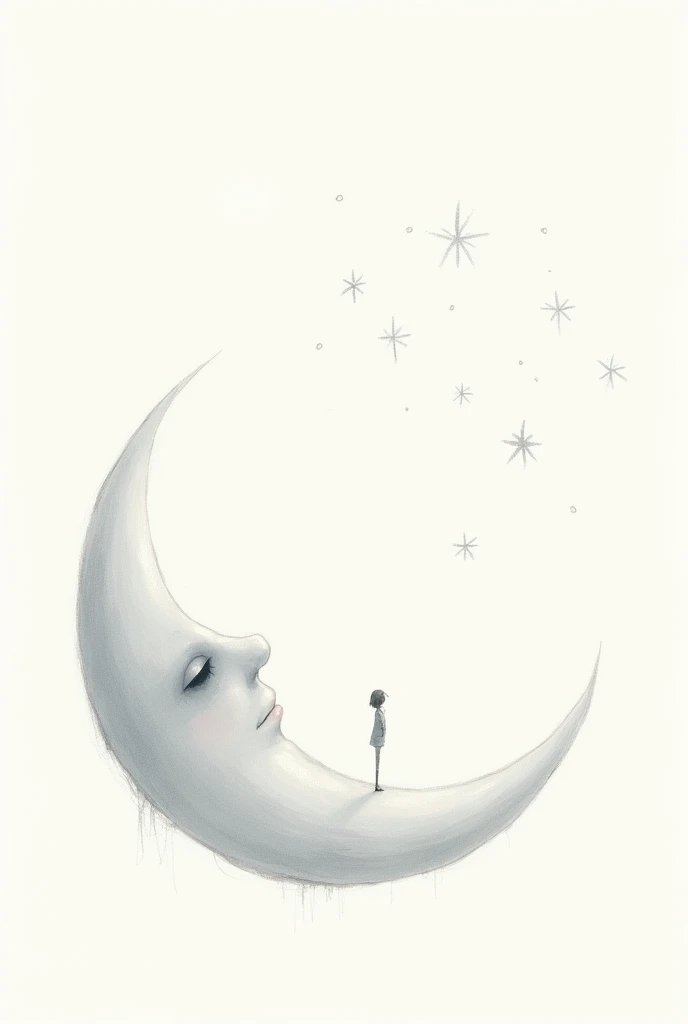 The sad moon looking at the stars far away animated white background