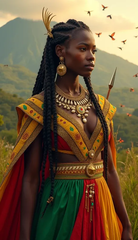 **Prompt:**  

An ultra-realistic, bold, and stunning portrayal of Cameroon as a "Game of Thrones"-inspired character, radiating vitality, charisma, and untamed natural beauty. This character is a powerful and striking woman with deep, smooth ebony skin th...