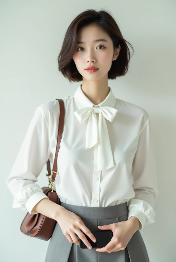   Theres a woman wearing a bow tie and white shirt,  short hair  ,   BEAUTIFUL KOREAN WOMAN WITHOUT UNDERWEAR ,  Korean Girl,  Song Yun-joo  , Cute Korean Actresses,   A Gorgeous Young Korean Woman  ,  Lee Ji-in  ,  Lee Ji-eun , Shen Tongchen ,   Elegant H...