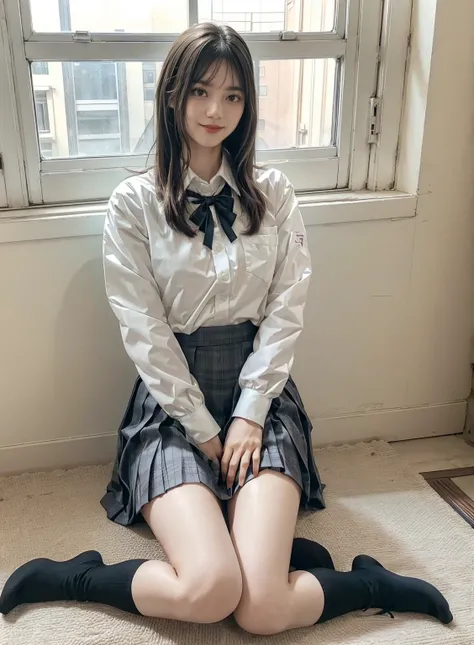 arafed asian woman in a skirt and a white shirt posing for a picture, japanese school uniform, japanese girl school uniform, wearing japanese school uniform, young gravure idol, realistic young gravure idol, young pretty gravure idol, Seifuku, cute schoolg...