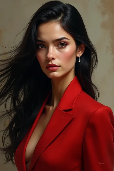 Woman with black hair and red clothes , Painted portrait of the character, lois van baarle and rossdraws, Character portrait целлюлозы, artwork in the style of guweiz, epic portrait illustration, Character portrait, digital painting concept art, alena aena...