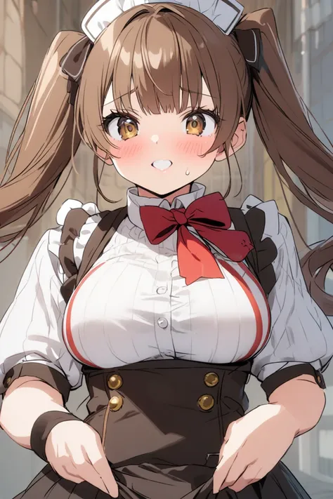 Big breasted schoolgirl with brown hair and twin tails