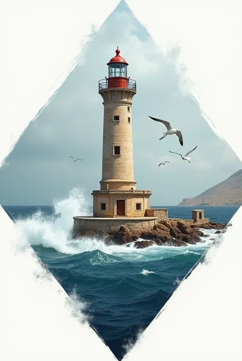 chanias lighthouse with waves old-school style in a rhombe