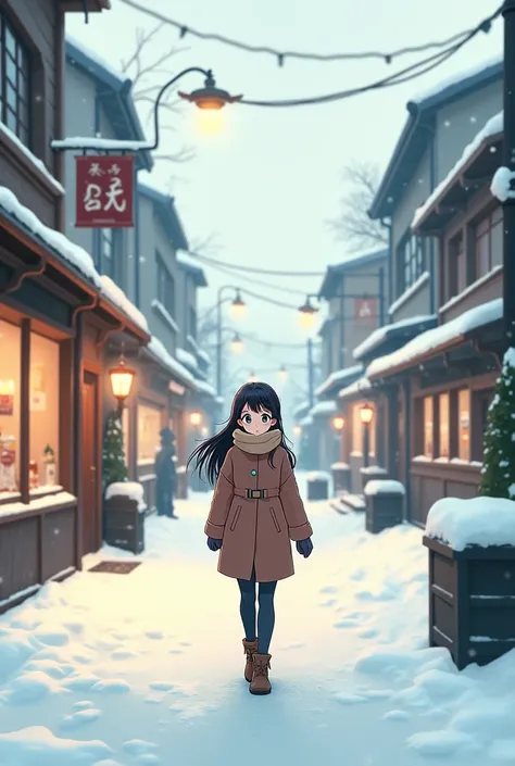 Anime art tyanka walks along a winter street during the day 