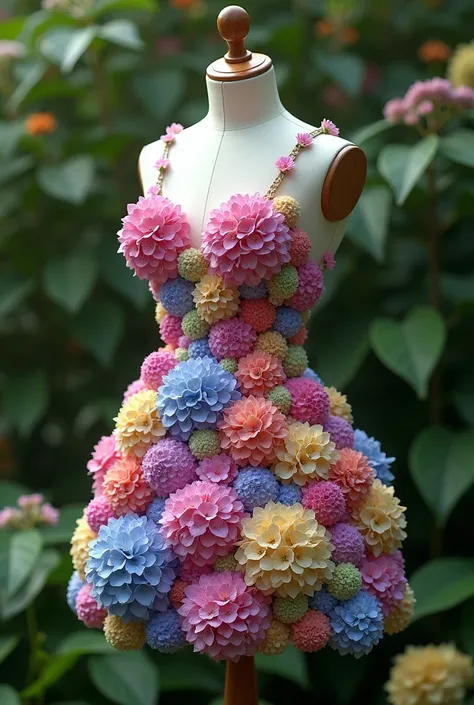 Creating an image of a short dress from multi-colored hydrangea