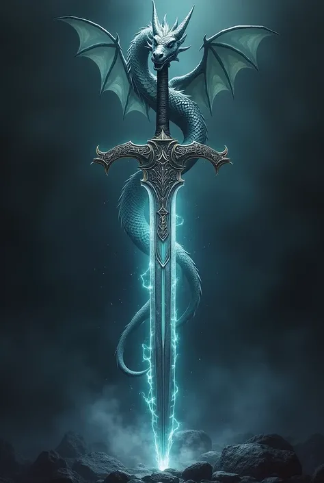 A sword with a dragon emerging from it