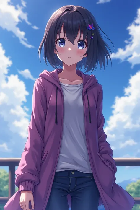 ((best quality)), ((masterpiece)), (detailed),  

Créer une image of a beautiful girl (anime character) she loves purple and blue , she is kind hearted and strong, loyal and funny (wearing casual and comfy clothes)  (attack on titan art style) 