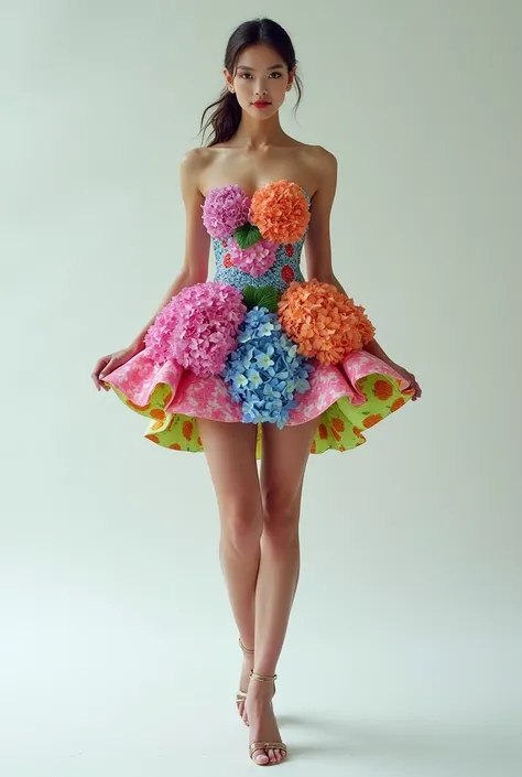 Creating an image of a short dress from a creative multi-colored hydrangea