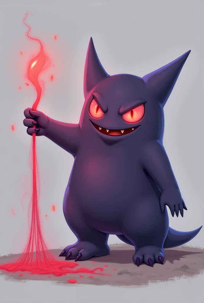 Create gengar who has a red thread in his hand and is not so scary. The thread should be in his hand and with red eyes