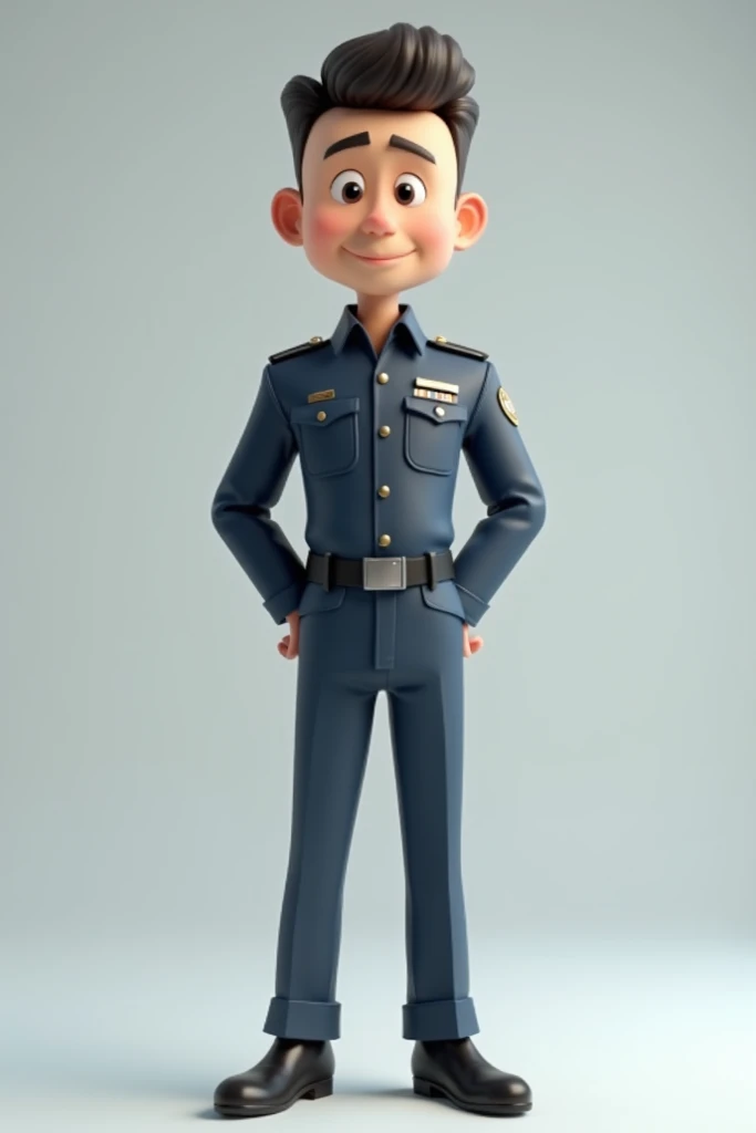 3d cartoon of a man with very short hair standing using uniform clothes
