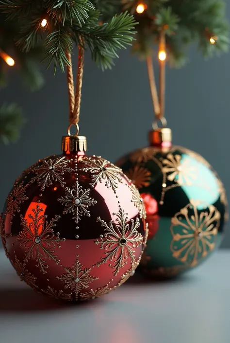  I want you to create 2 Christmas spheres , medians,  decorated as striking as possible , Good shine,  low saturation but with color , good shadows , Make ,  that there is contrast and that say Richard and Walter on each one