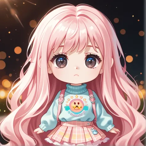 (1 Chibi Girl, Alone:1.3), cute,  Big Lowered Eyes , ( dark eyes:1.1), ( pastel pink hair :1.1), 
 turtleneck， flare skirt，
，(  Masterpiece  ,  top quality,  super detailed:1.2),solo,  1 girl , Nipatsun ,  Very Long Hair , 
introspection，Being scolded， dep...