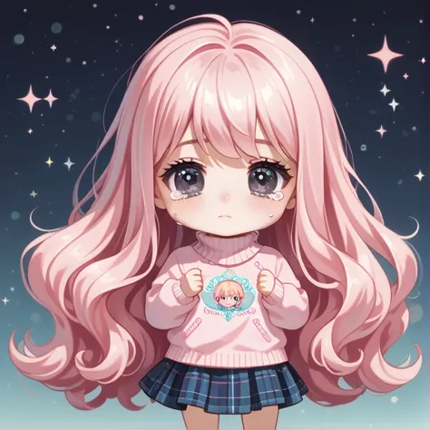 (1 Chibi Girl, Alone:1.3), cute,  Big Lowered Eyes , ( dark eyes:1.1), ( pastel pink hair :1.1), 
 turtleneck， flared skirt ，
，(  Masterpiece  ,  top quality,  super detailed:1.2),solo,  1 girl , Nipatsun ,  Very Long Hair , 
introspection，Being scolded， d...