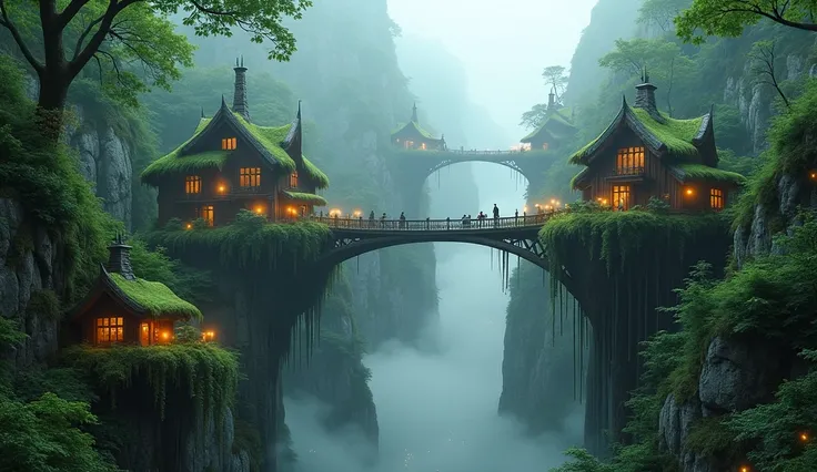 Suspended between mist-shrouded mountains, Neridian is made up of bridges made of living wood and houses built from gigantic hollow logs. Its architecture seems a tribute to nature: moss roofs, walls of liquid crystal and hanging gardens that disappear int...