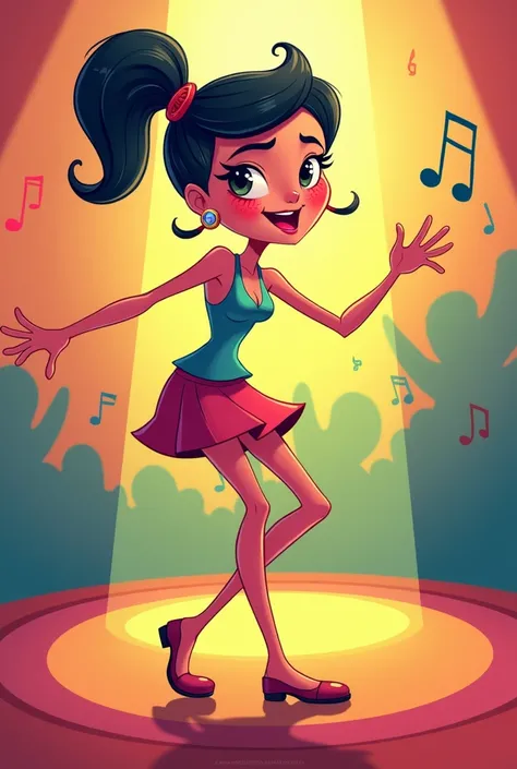 Generate a toon image, She can dance very well but she cant sing