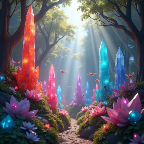 The extraterrestrial beauty of the forest in which the plants are colorful crystals. There are many of them and they are diverse. Bright colors, sunlight is refracted in this abundance of crystals by bizarre rays. 
Unprecedented birds and insects like smal...