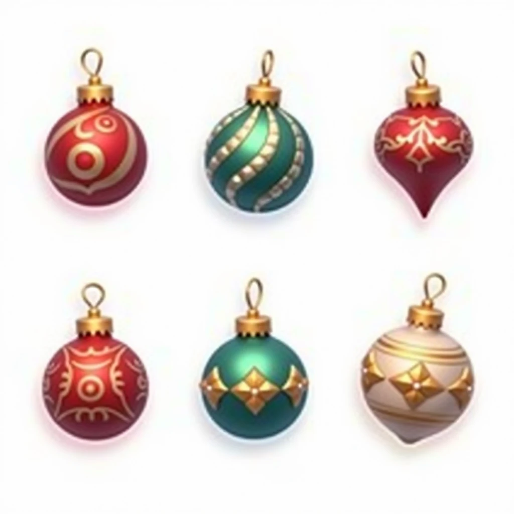 Christmas ball sticker set, 6 shatterproof baubles on a white background, stickers, stickers, digital game art