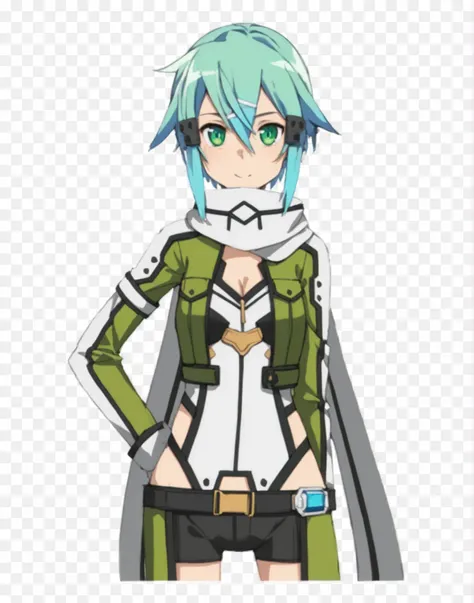  close-up of a figure with a gun in hand ,  Shinons avatar in GGO ， Shinons avatar in GGO 。 she has long light blue hair 、Has green eyes 。 with tactical yellow-green attire、 wears body armor and boots and 、 in a digital battle field 、 has a tense vibe 。 bl...