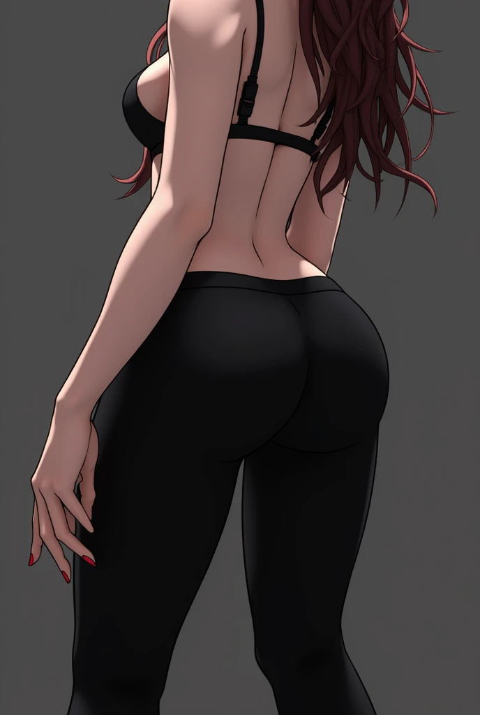 Create an image of sexy Yurichi from bleach, bent down from the back In leggings And in a body top with an open mouth 