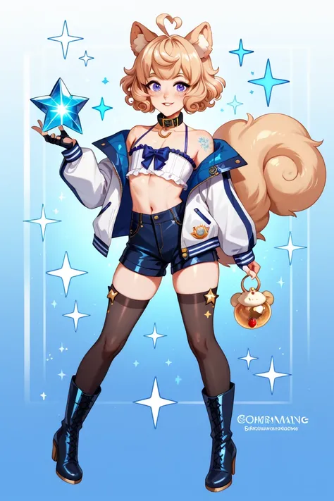 femboy, pomeranian dogboy, pomeranian dog ears, short curly hair, strawberry blond hair, purple eyes, beauty marks, moles, freckles, masterpiece, best quality, character sheet, pomeranian tail, full body, fully clothed, male clothes, A flowing white jacket...