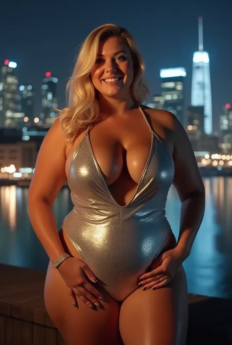  blonde Polish woman with big breasts and thick legs。silver high cut leotard swimsuit 。
,( Beautiful night view :1.9), Im excited about the curvy Model  ,  Super Plump Body  , Functional body,  Plus Size Women  ,  plus size model  ,Slovakia , 50 year old m...