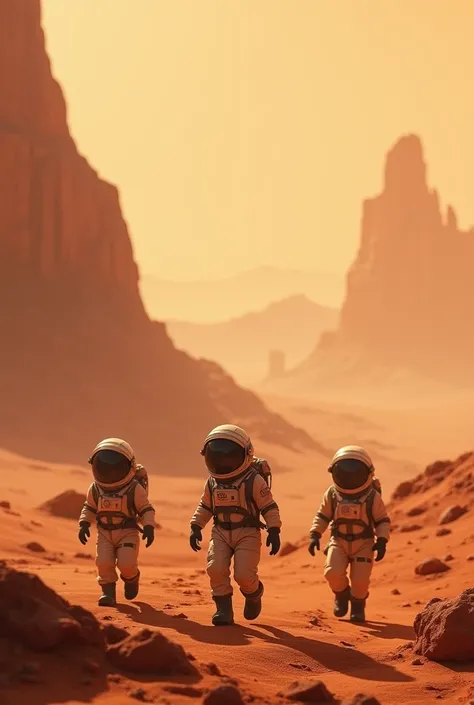 Human cubs on mars in the distance