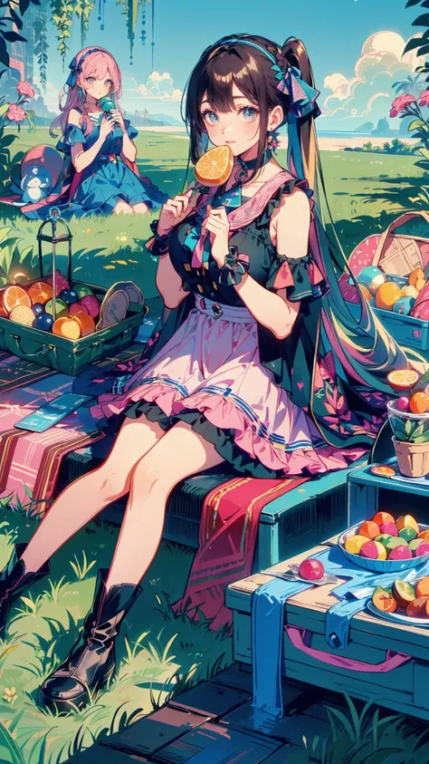  anime style 、story、、 cute女の子 、とてもcute天使、  pink gothic dress 、cute、baby face、smile、  long skirt  、  Black Boots  、Very cute headband ( top quality:1.4)、 high definition 、 detailed background)、( detailed:1.4)、 detailed expression 、 anatomically accurate、 be...