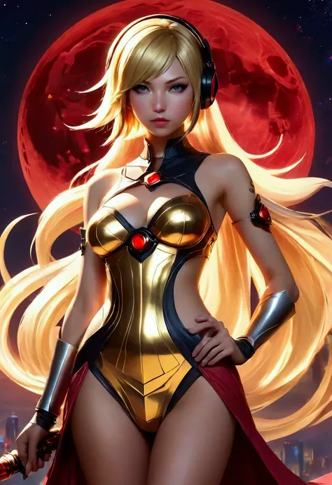 In high definition full HD super detailed in various colors state-of-the-art graphics with perky breasts sexy big lux League of Legends  + girl+Sasuke her with a symmetrically handcrafted futuristic Tronic mortality weapon in a shiny 3D gold dress with red...