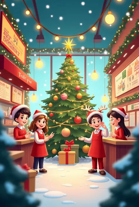 Christmas-themed informational post aimed at the ren of customers of a fast food restaurant, to celebrate December 23 with surprises and dynamic  