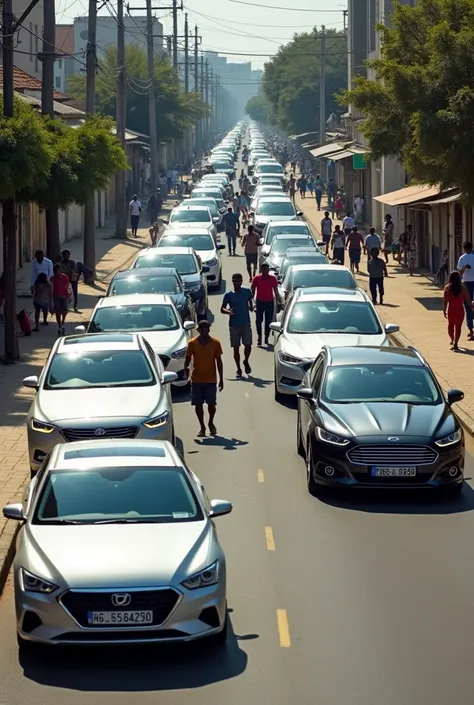 Current cars from 2020 ,  2021 and other years later parked on the top sidewalk people are prevented from passing through the Maputo city sidewalk and they are passing through the road at risk of road accidents 