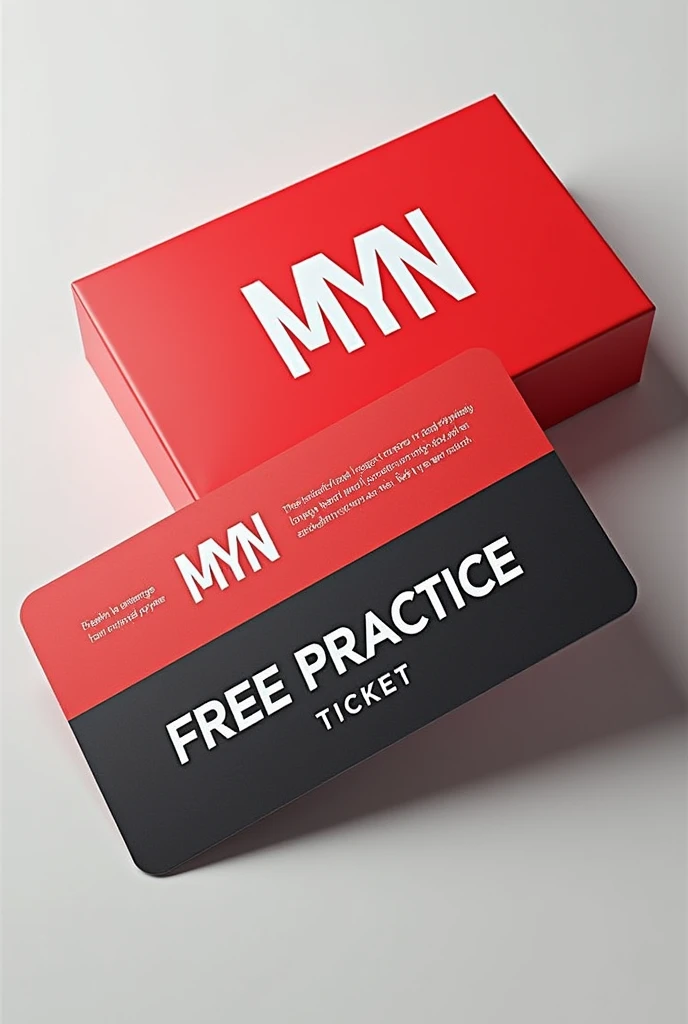 Gift card 、The letters MYN are written in large red at the top 、 and the letters for the free practice ticket are written in black on line 2、Table tennis