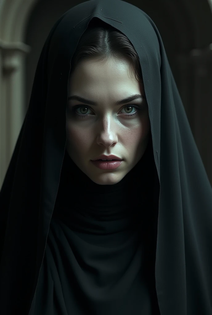 Woman with the face of a dark nun 