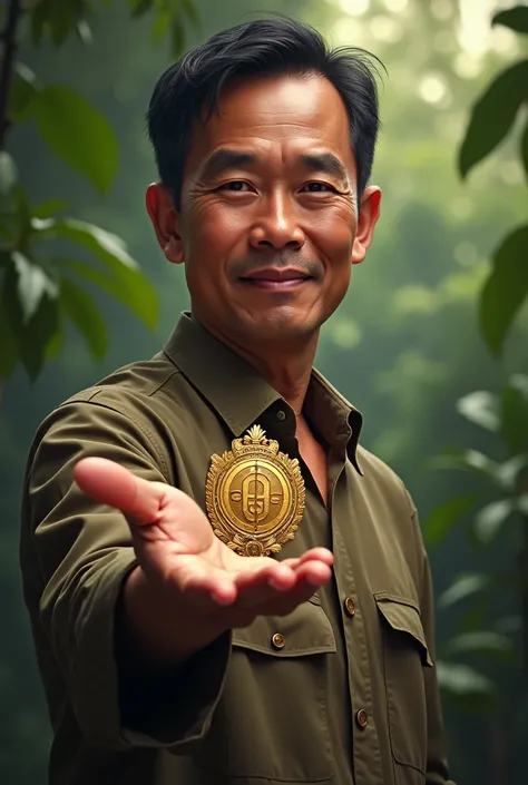 Malay Man Holding Peace Badge
