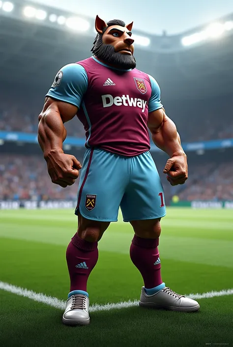 Create West Ham mascot team template features stately muscular soccer field scenery