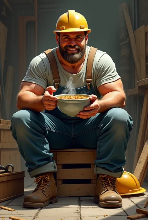 builder eating lentils