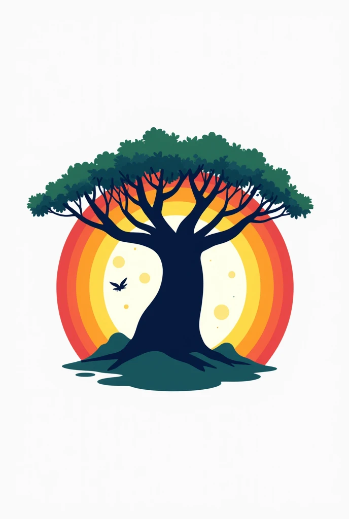 Create a logo using the figure of a baobab surrounded by a rainbow.