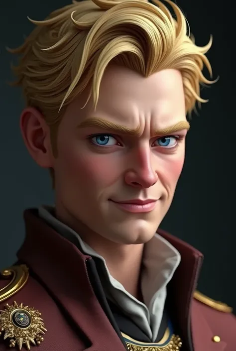 Spanish prince ,  blond with blue eyes ,  sarcastic look and disdainful, defiant smile. High resolution,  masterpiece , Necessary,  Anatomically Correct ,  Awarded multiple times ,  best quality , detail, HD model, details altos,  high quality , quality, r...