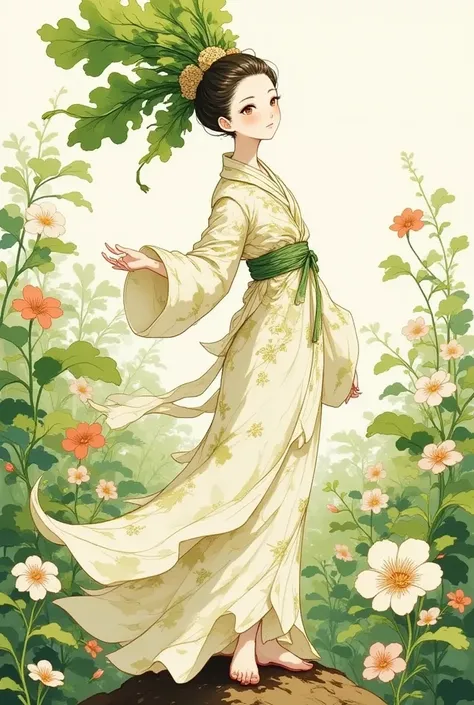 A Daikon lady, Ito Jakuchu style