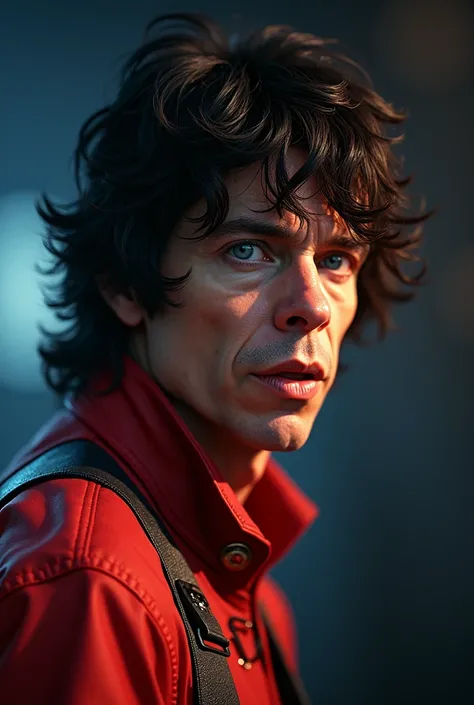 ((Foto RAW),  absurd, ( absurd resolution)),  masterpiece ,  best quality , ( Extremely detailed 8k unit CG wallpaper), ( best illustration), (best shade),  Realistic Lighting ,  detailed and beautiful shine , ((40 years)), Mick Jagger short black hair,  B...