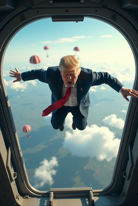 Trump dans un avion avec un parachute