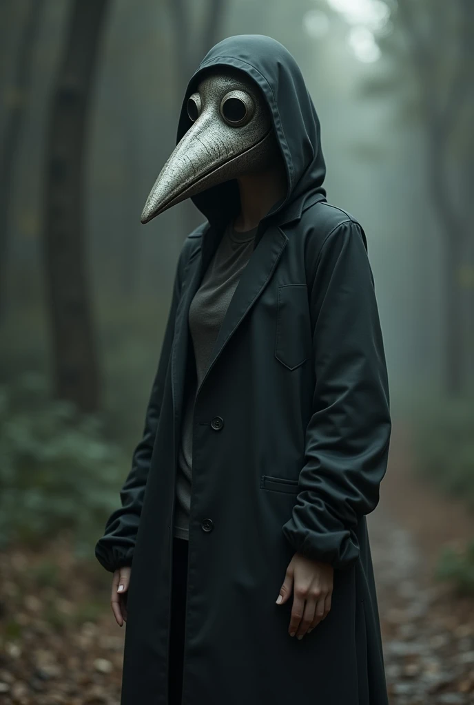 Girl wearing a plague doctors mask that covers her face animates full body medium breasts medium hips 