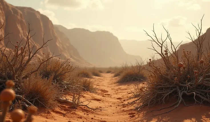 barren land with thorns, difficult to plant realistic, 4k, cinematic