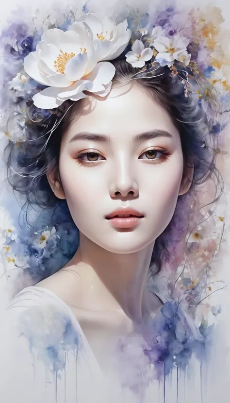  Lets start by drawing a serene face in the center of the canvas .,  depicts transitions of beauty ,  use canvas textures and artistic elements ,  uses ..  canvas where floral elements blend smoothly with threads of fog and smoke and light., Elegant featur...