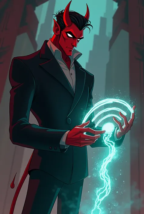 Hazbin Hotel Style, man, Shaping Wi-Fi as a person, devil, Shiny hair, 