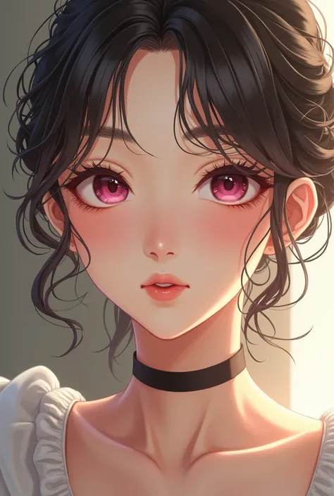  Japanese woman with a viewing angle of , Original dish Naihua ,  top quality，  super high resolution， （Realistically：1.4）， cute hairpins ，Jewel Girl ，（ flat chested：1.2） ， clear pink eyes , Royal Sister ，Sunlight on the face， big wave hairstyle ，（ Choker ...