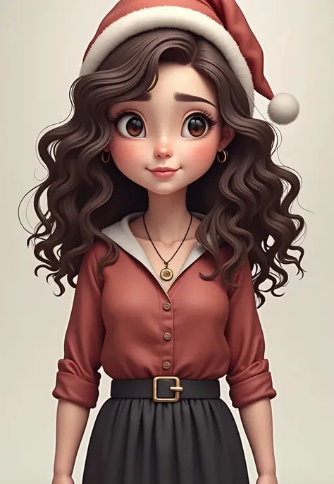  I would like one like this but with medium brown hair, A little above the curly waist ,  light brown eyes and instead of the ribbon in the hair ,  a Santa Claus hat and brown skin 