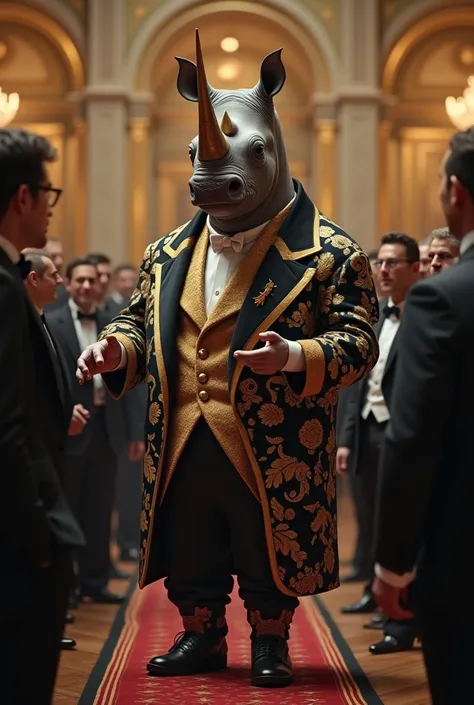 Rhino gentleman wears Versace coat to congratulate everyone